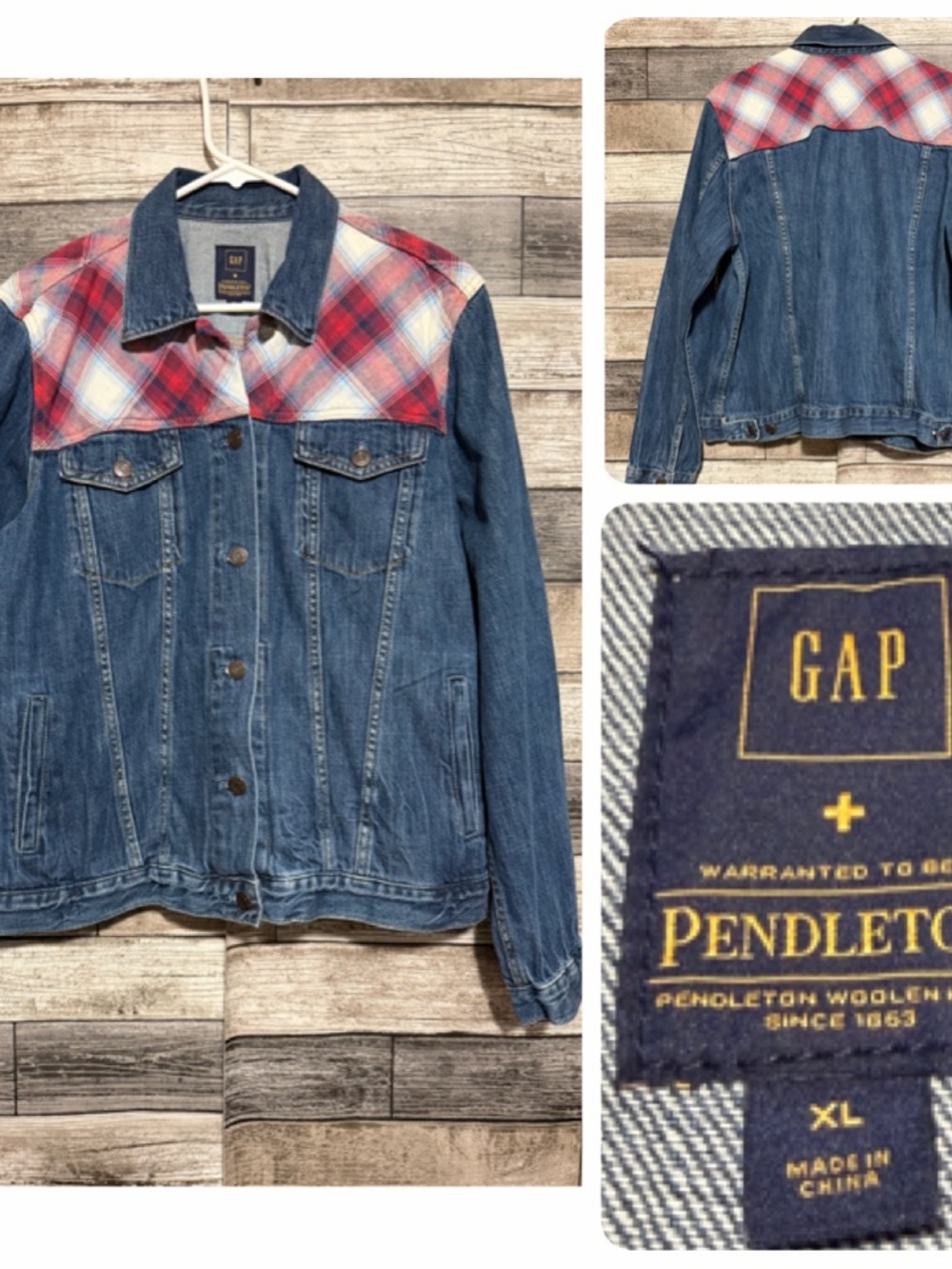 Gap x Pendleton Denim Trucker Jacket Plaid Women’s XL Blue Button Front